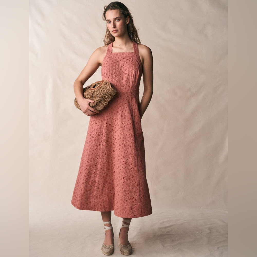 NWT Boden Cross Back Broderie Midi Dress in Vintage Rose Broderie